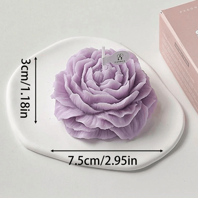 Bougie parfumée rose en forme de fleur, dimensions 7.5cm x 3cm, aromathérapie apaisante pour une ambiance romantique et relaxante.