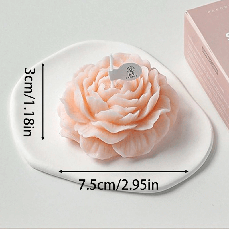 Bougie parfumée en forme de rose avec dimensions, 7.5cm de largeur et 3cm de hauteur, idéale pour aromathérapie et décoration intérieure.