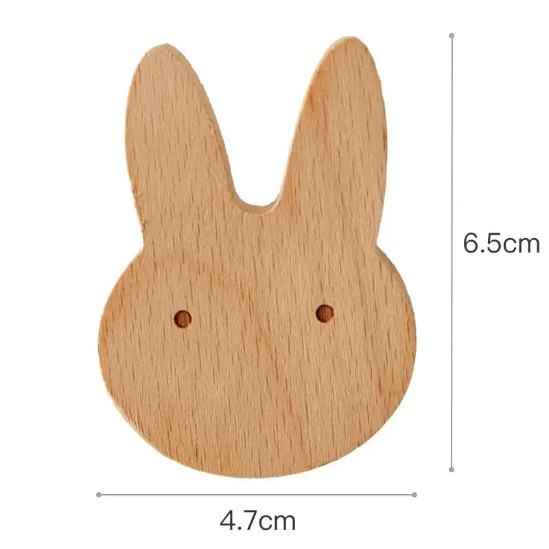 Crochet de porte ou manteau en bois animal avec motif de lapin, dimensions 6.5cm de hauteur et 4.7cm de largeur