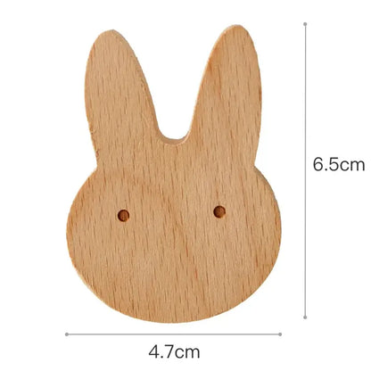 Crochet de porte ou manteau en bois animal avec motif de lapin, dimensions 6.5cm de hauteur et 4.7cm de largeur