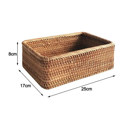 Panier de rangement en osier tressé rectangulaire de 25 cm de long, 17 cm de large et 8 cm de haut, éco-responsable et fabriqué à la main