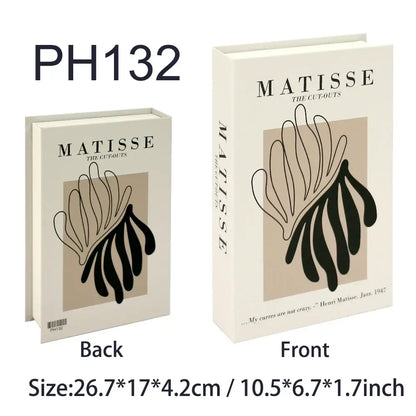 Decorative bohemian chic faux books with Matisse cut-out design, showcasing front and back, size 26.7x17x4.2cm, 10.5x6.7x1.7 inches