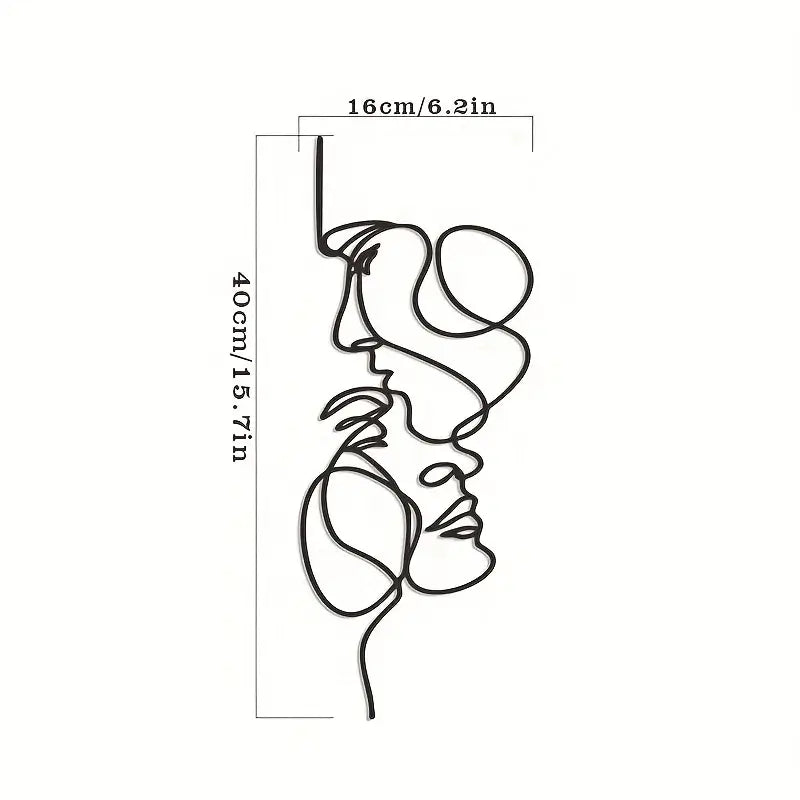 Métallique décoration murale représentant deux visages, 40cm de hauteur et 16cm de largeur, design moderne et minimaliste