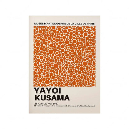 Yayoi Kusama Exhibition Poster at Musee d'Art Moderne de la Ville de Paris, April-May 1987 with Abstract Orange Polka Dot Design