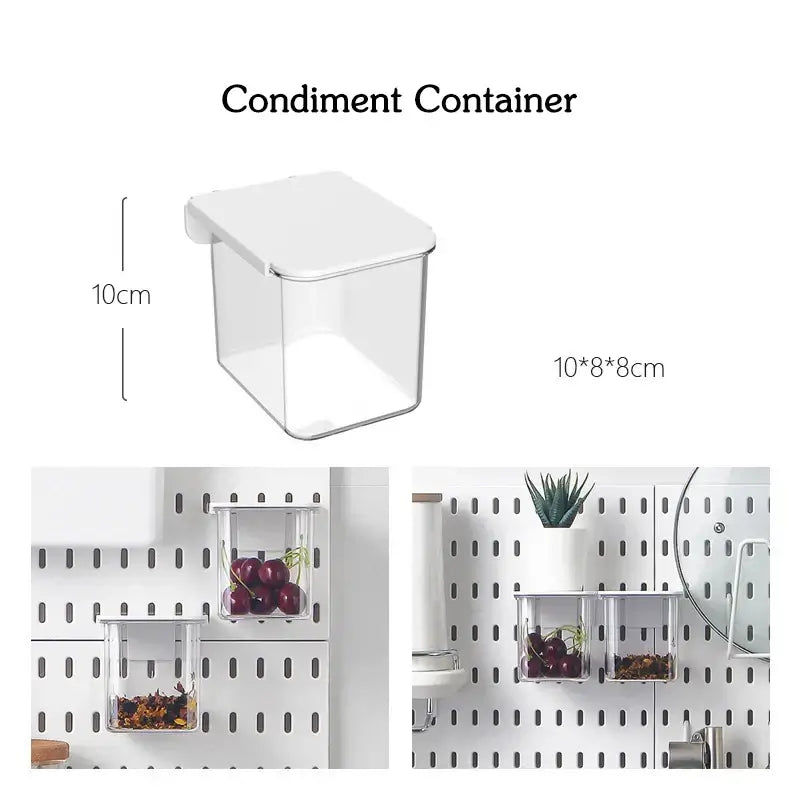 Transparent 10x8x10cm Wall-Mounted Condiment Container for Kitchen Organization