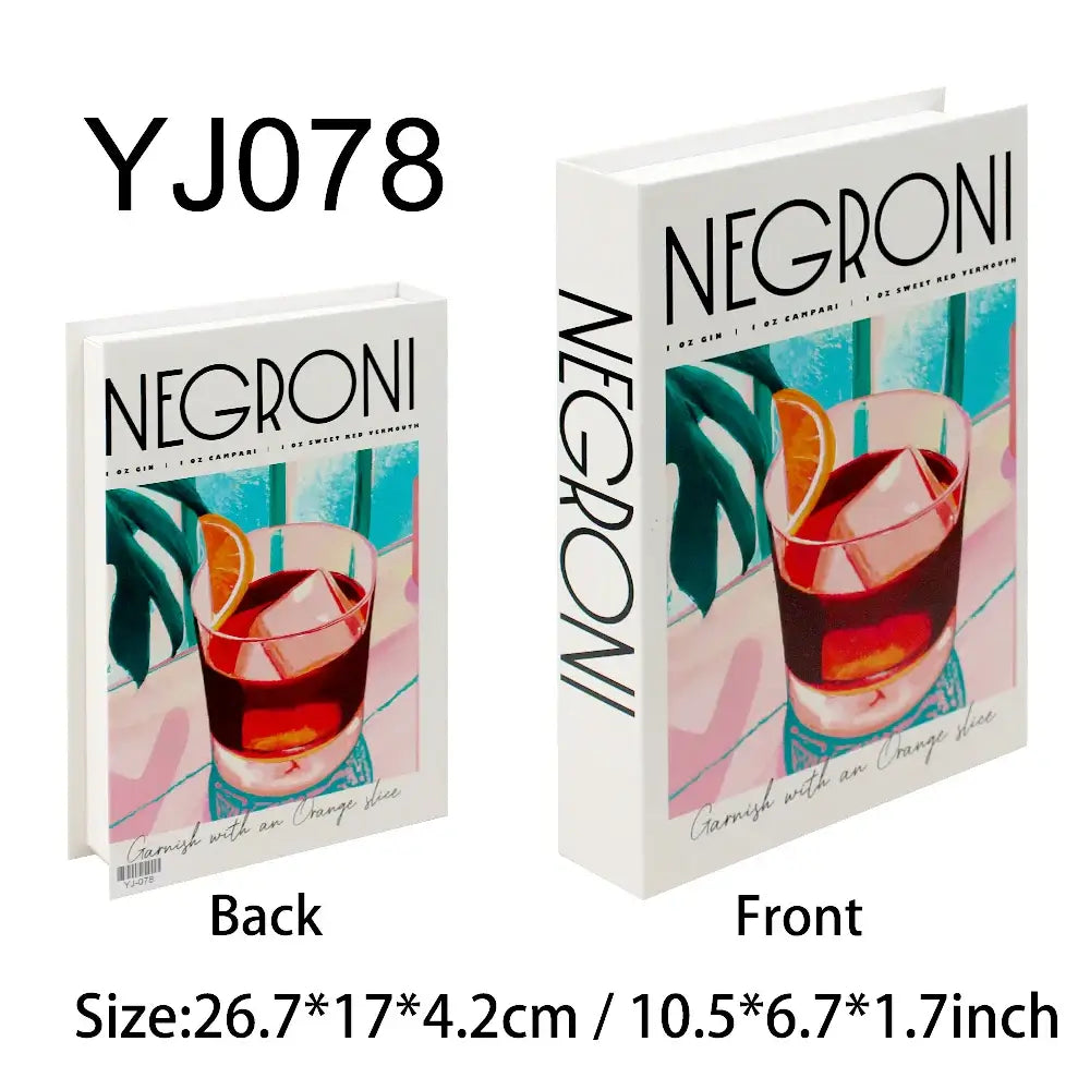 Faux livre décoratif Negroni bohème chic, couverture arrière et avant, taille 26.7*17*4.2 cm