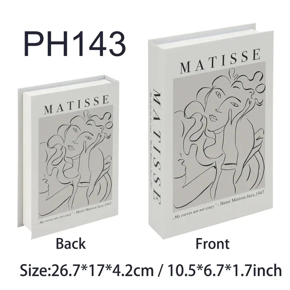 Faux livres de décoration art moderne Matisse, dimensions 26.7x17x4.2cm et 10.5x6.7x1.7inch, accessibles en format front et back.