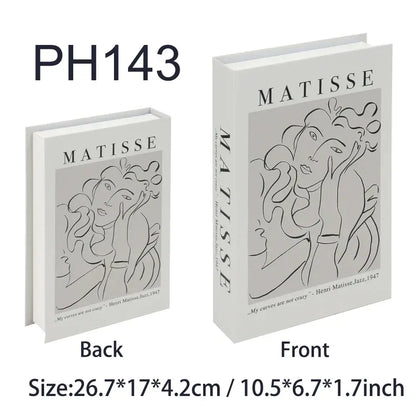 Faux livres de décoration art moderne Matisse, dimensions 26.7x17x4.2cm et 10.5x6.7x1.7inch, accessibles en format front et back.