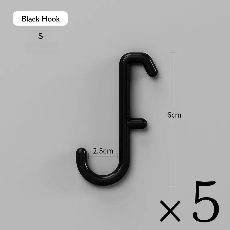 Black Hook S size, 6cm x 2.5cm dimensions, pack of 5 for wall-mounted storage system