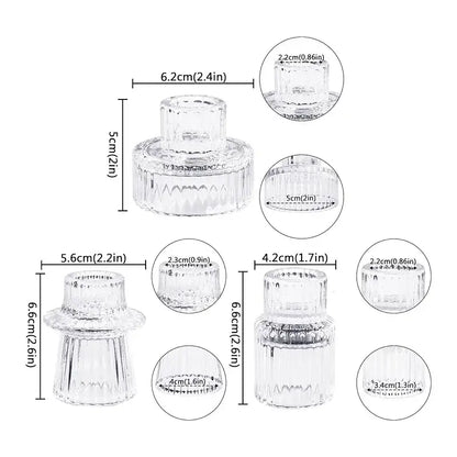 Ensemble de 3 bougeoirs en verre élégants avec dimensions détaillées pour une décoration romantique et sophistiquée