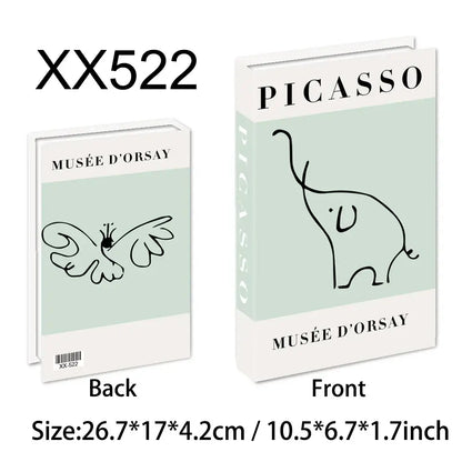 Decorative faux books with Picasso art and Musée d'Orsay branding, pastel green cover, perfect for modern home decor, size 26.7x17x4.2 cm.