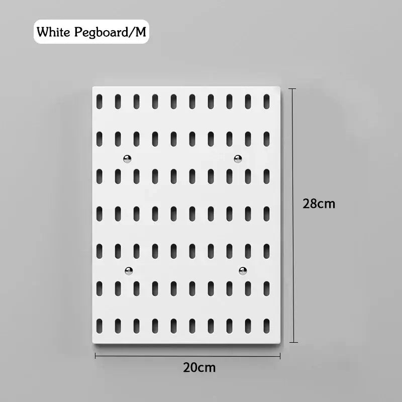 White pegboard panel measuring 20cm by 28cm for wall-mounted storage system