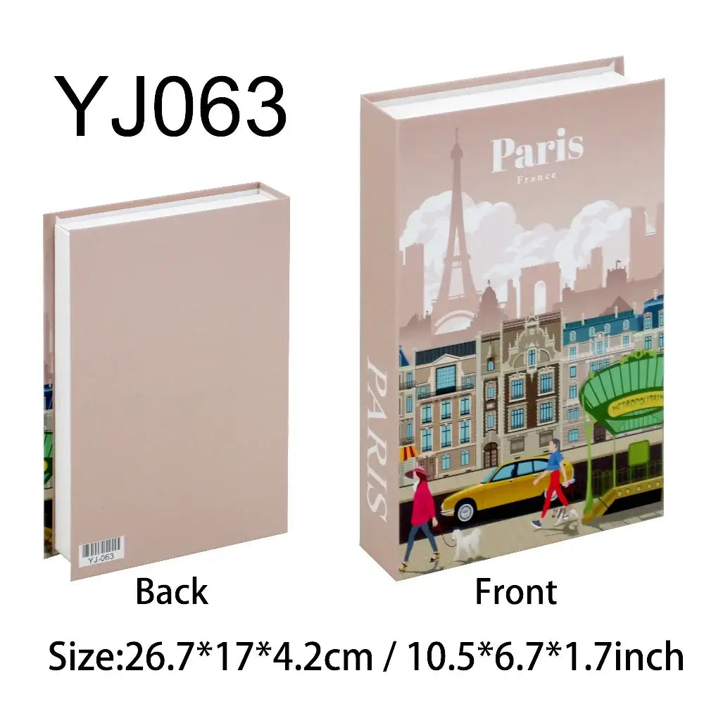 Boho chic decorative faux book with Paris cover design, dimension 26.7x17x4.2cm, stylish accessory for home décor and photo props