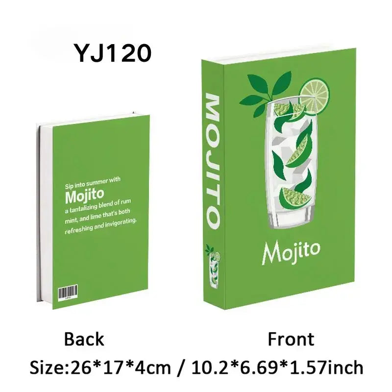 Decorative faux book with Mojito theme, green cover, size 26x17x4cm, perfect for chic and sophisticated home decor.