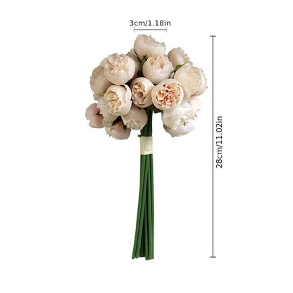 Bouquet de fleurs de pivoine en soie de 27 têtes avec dimensions de 28 cm de hauteur et 3 cm de largeur, décoration élégante et réaliste.