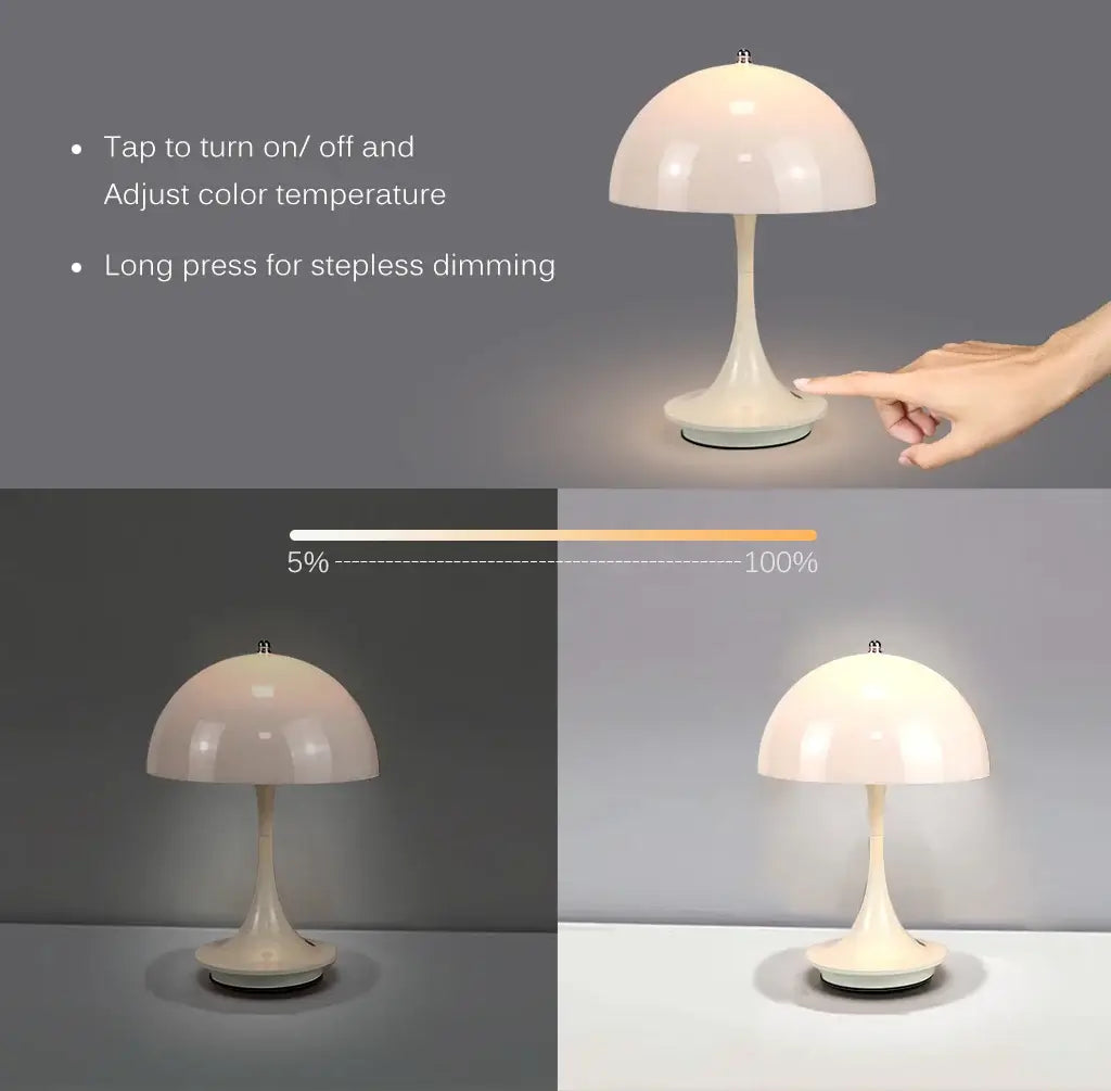 Lampe de table LED tactile moderne, design minimaliste avec corps en aluminium et abat-jour en fer, idéale pour un éclairage doux et réglable dans la chambre.