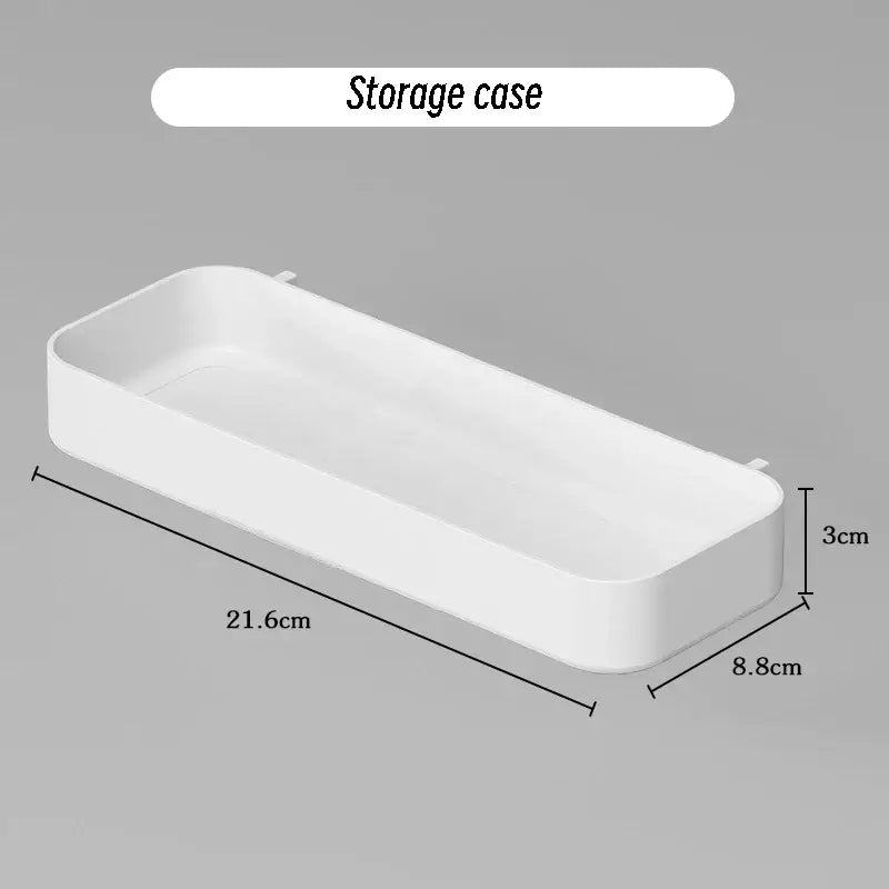 Plastic storage case for kitchen organization, dimensions 21.6cm x 8.8cm x 3cm. Eco-friendly and easy to install.