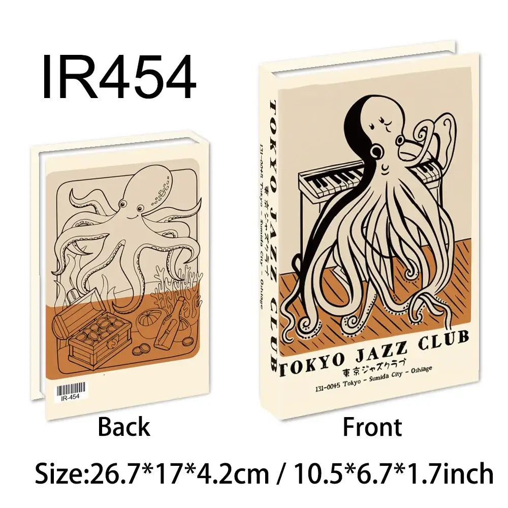 Decorative faux book set featuring Tokyo Jazz Club design with an octopus illustration, perfect for chic and modern decor.