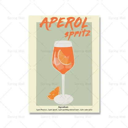 Tableau artistique rétro représentant un Aperol Spritz sur toile, parfait pour une décoration intérieure élégante et contemporaine