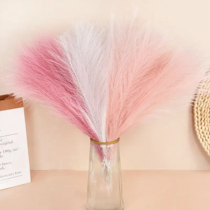 Multicolored pampas grass bouquet in a vase, elegant decorative piece for weddings, anniversaries, and home decor.