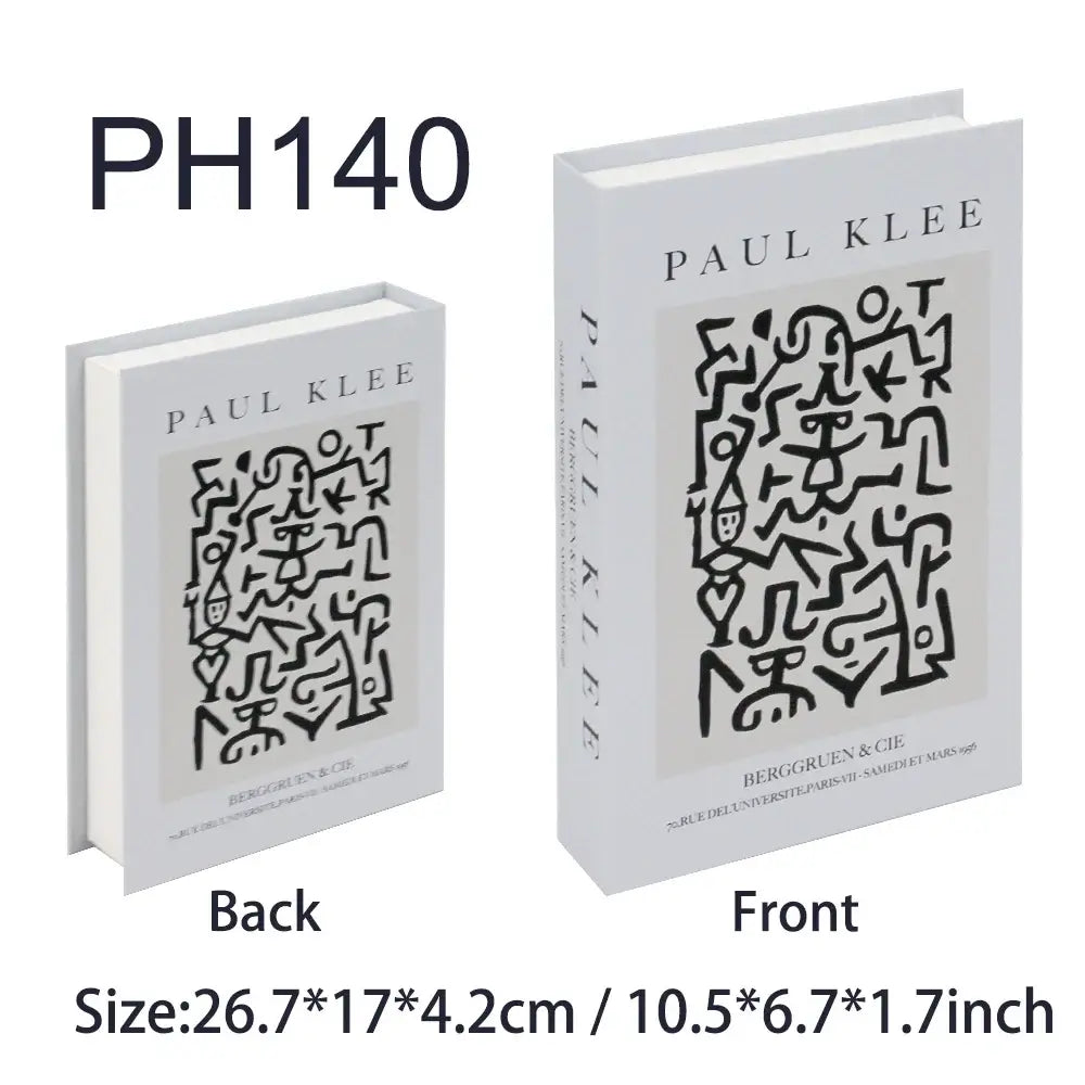 Faux livres de décoration art moderne, effet Paul Klee, taille 26.7*17*4.2cm, parfaits pour un rangement élégant et sophistiqué.