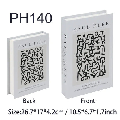 Faux livres de décoration art moderne, effet Paul Klee, taille 26.7*17*4.2cm, parfaits pour un rangement élégant et sophistiqué.