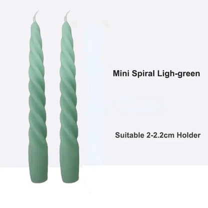 Light green mini spiral candles in a 2-2.2cm holder for a touch of elegance and aromatherapy.