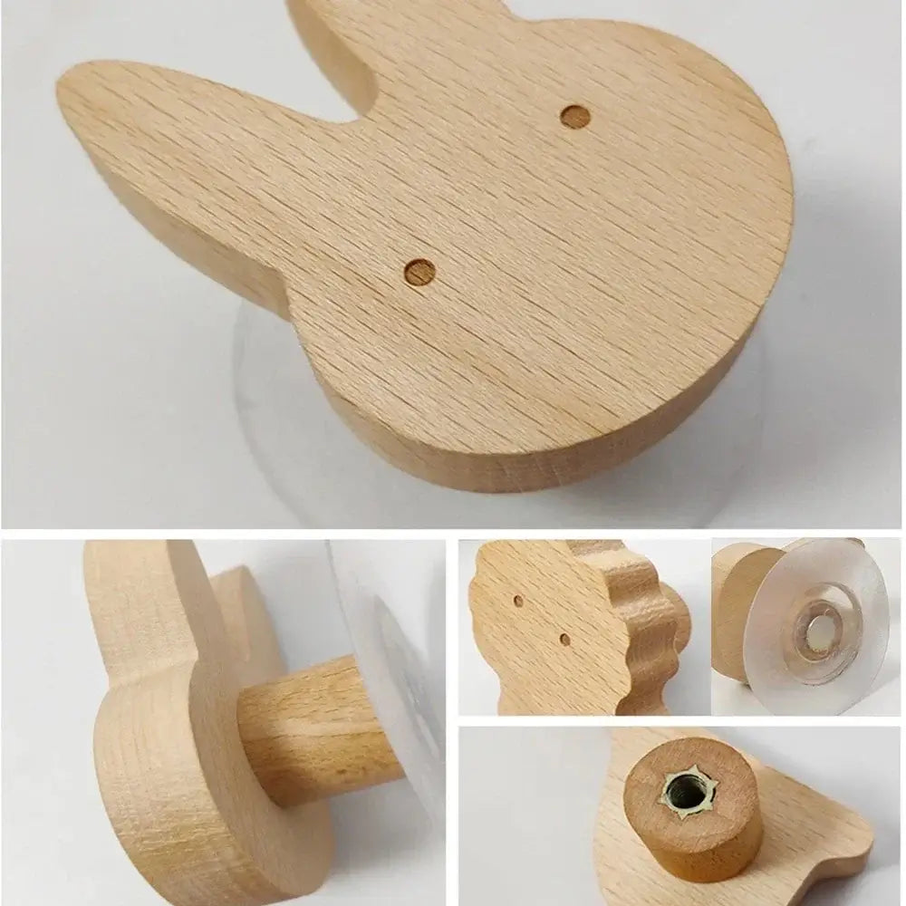 Crochet de porte en bois animal, motif lapin - vue détaillée et serre-joint pour décoration pratique et amusante.