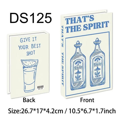 Decorative faux book set with "That's the Spirit" cover design, size 26.7x17x4.2 cm, for boho chic home decor.