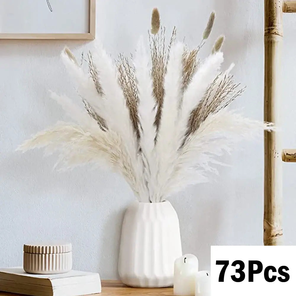 Bouquet de pampas séchées naturelles dans un vase blanc de 73 pièces, décoration élégante pour la maison