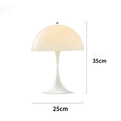 Lampadaire minimaliste LED champignon blanc de 35cm de hauteur et 25cm de largeur, design épuré idéal pour chambre ou bureau.