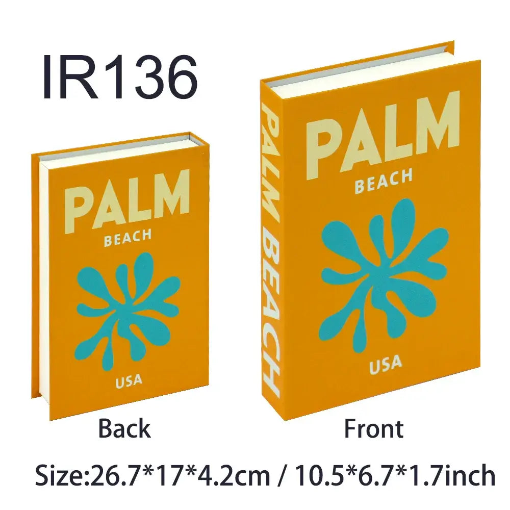 Faux livres décoratifs bohème chic motif Palm Beach orange et bleu, taille 26.7*17*4.2 cm