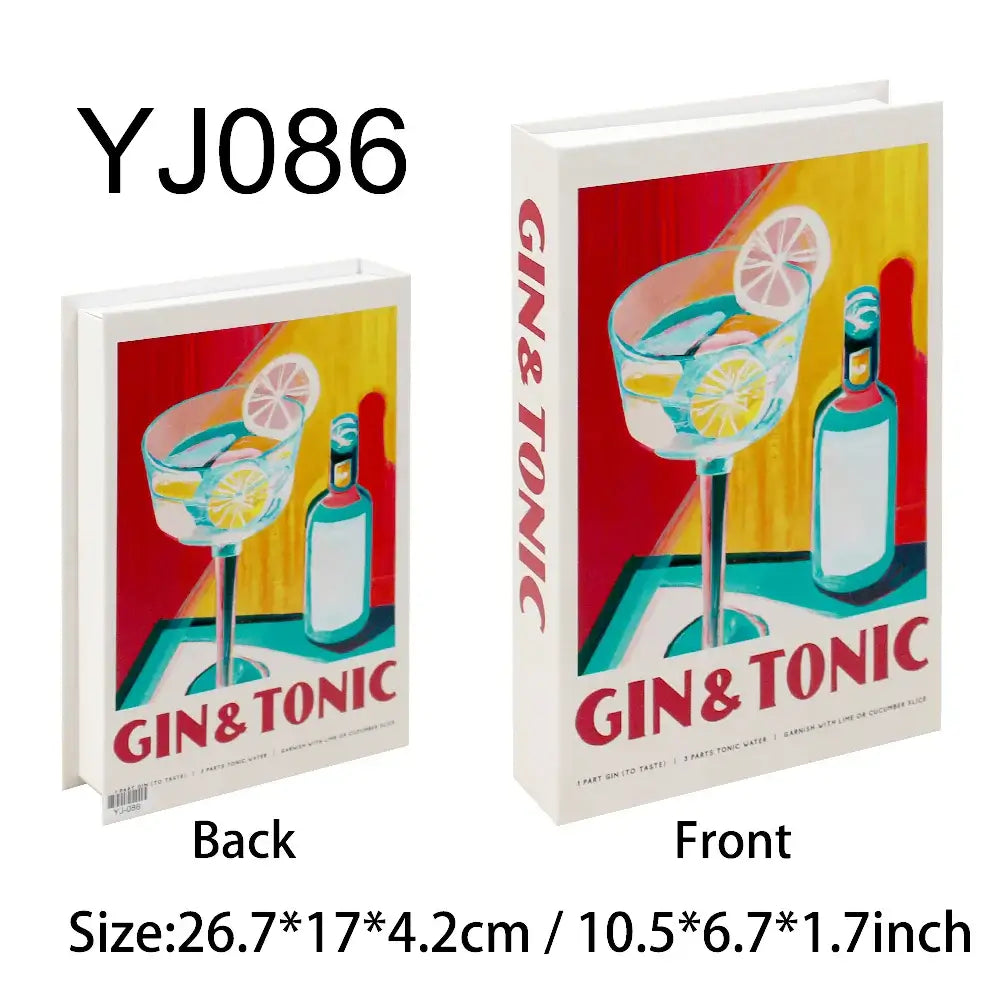 Decorative faux book storage with gin & tonic cover design, bohème chic style, size 26.7x17x4.2 cm