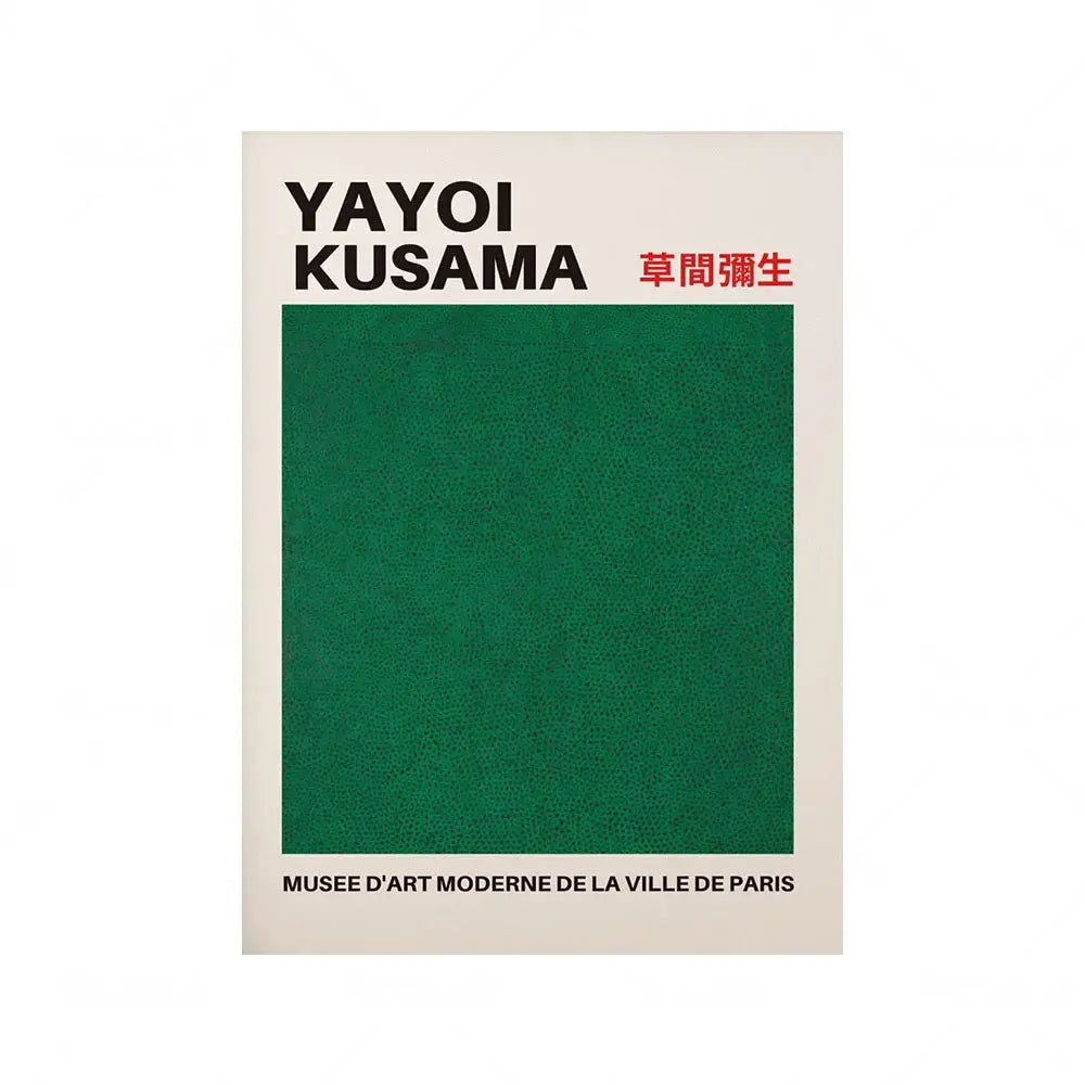 Affiche d'exposition de Yayoi Kusama au Musée d'Art Moderne de la Ville de Paris avec un motif abstrait vert.