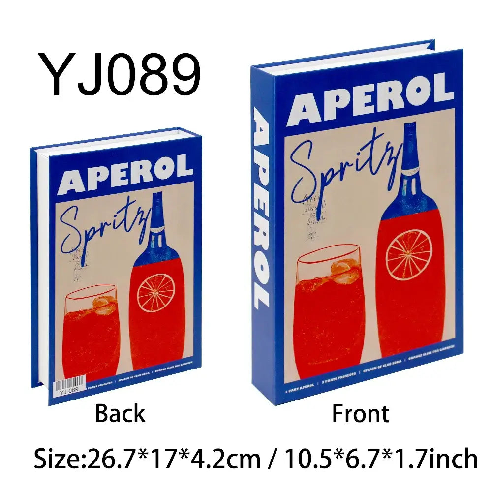 Decorative boho chic faux books titled Aperol Spritz, featuring a retro design and dimensions, perfect for stylish interior decor.