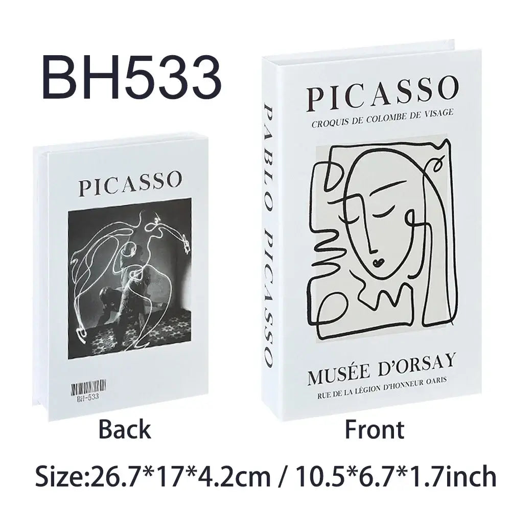 Livres factices de décoration bohème chic "Picasso" – avant et arrière vues, taille 26.7x17x4.2cm, ajout artistique et sophistiqué pour intérieur