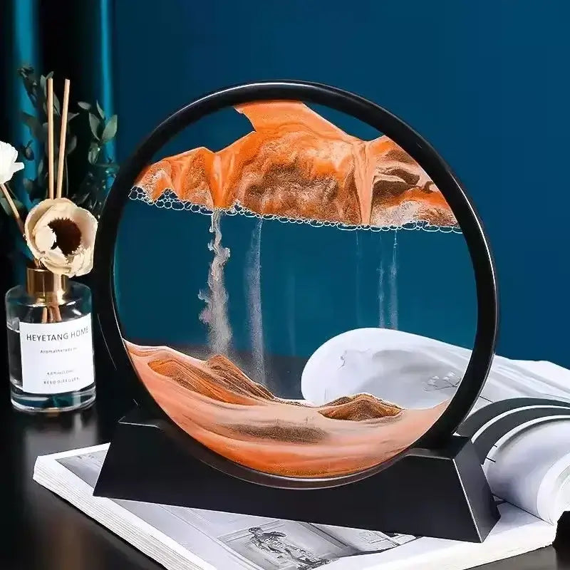 Sablier décoratif circulaire en verre de haute qualité sur une table, ajoutant une touche d'élégance avec son design rétro et nostalgique.