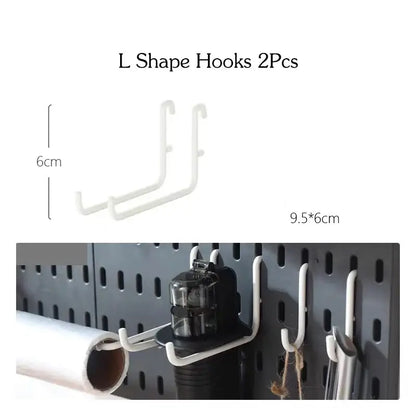 "L Shape Hooks 2pcs for wall-mounted storage, dimensions 9.5x6cm and 6cm, easy installation, perfect for kitchen organization"