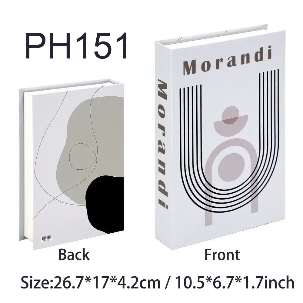 Decorative faux book set with modern art design, featuring the word "Morandi" and abstract patterns. Size: 26.7x17x4.2 cm / 10.5x6.7x1.7 inches.