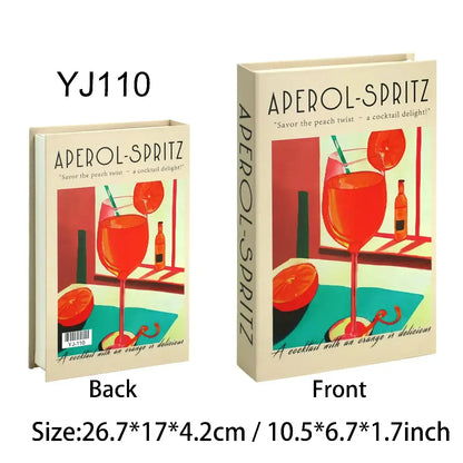 Faux livre décoratif bohème chic Aperol-Spritz pour décoration intérieure, dimensions 26.7x17x4.2cm.