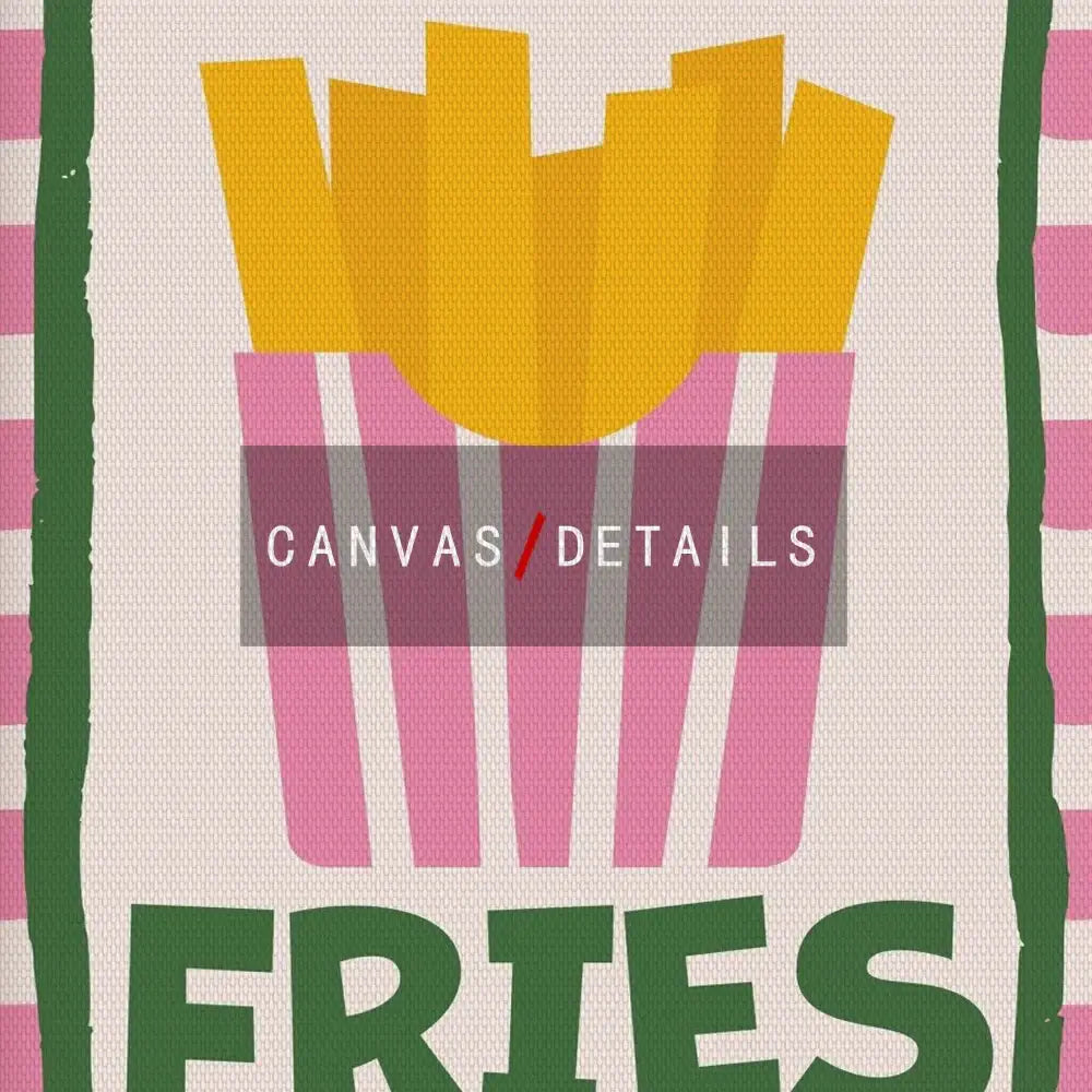 Artistic canvas painting of fries in a pink-striped container, featuring retro style for home decor.