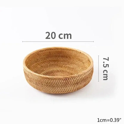 Panier de rangement en osier tressé de 20 cm de diamètre et 7,5 cm de hauteur, fabriqué à partir de matériaux naturels éco-responsables