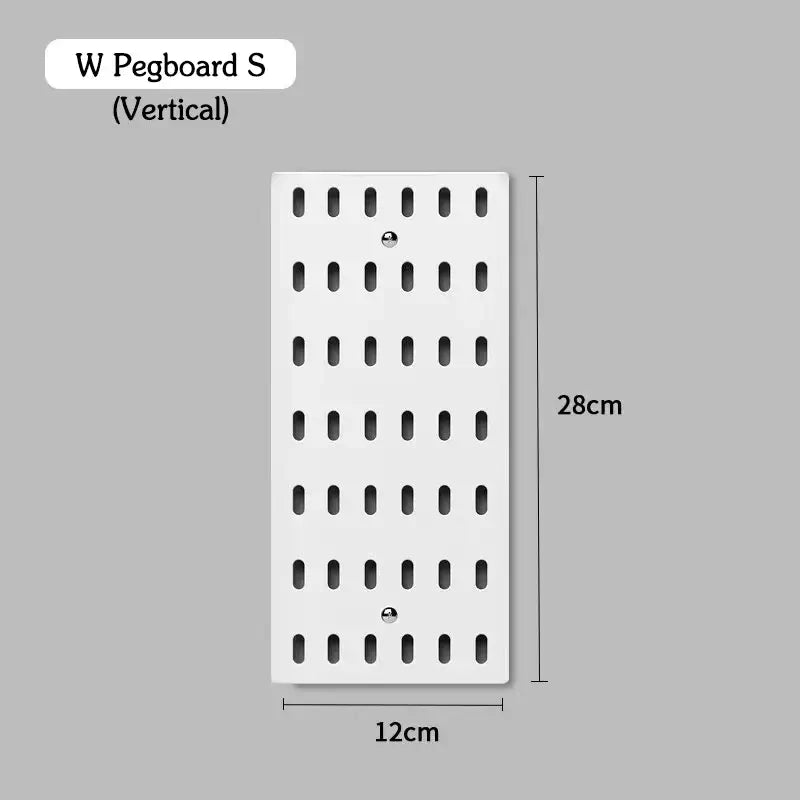 Vertical white pegboard 12cm x 28cm for wall-mounted storage solution