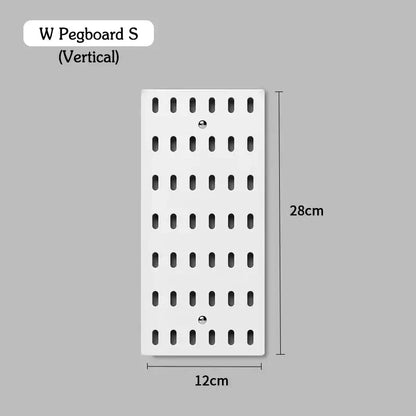 Vertical white pegboard 12cm x 28cm for wall-mounted storage solution