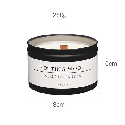 Bougie en pot noir mat "Rotting Wood" de 250g et 5cm de hauteur, cire naturelle, aromatique, ambiance chaleureuse, 8cm de diamètre