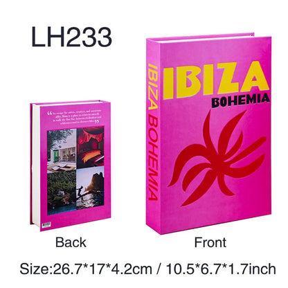 Faux livre de décoration Ibiza Bohemia rose de style bohème chic, taille 26.7x17x4.2 cm pour salon ou chambre