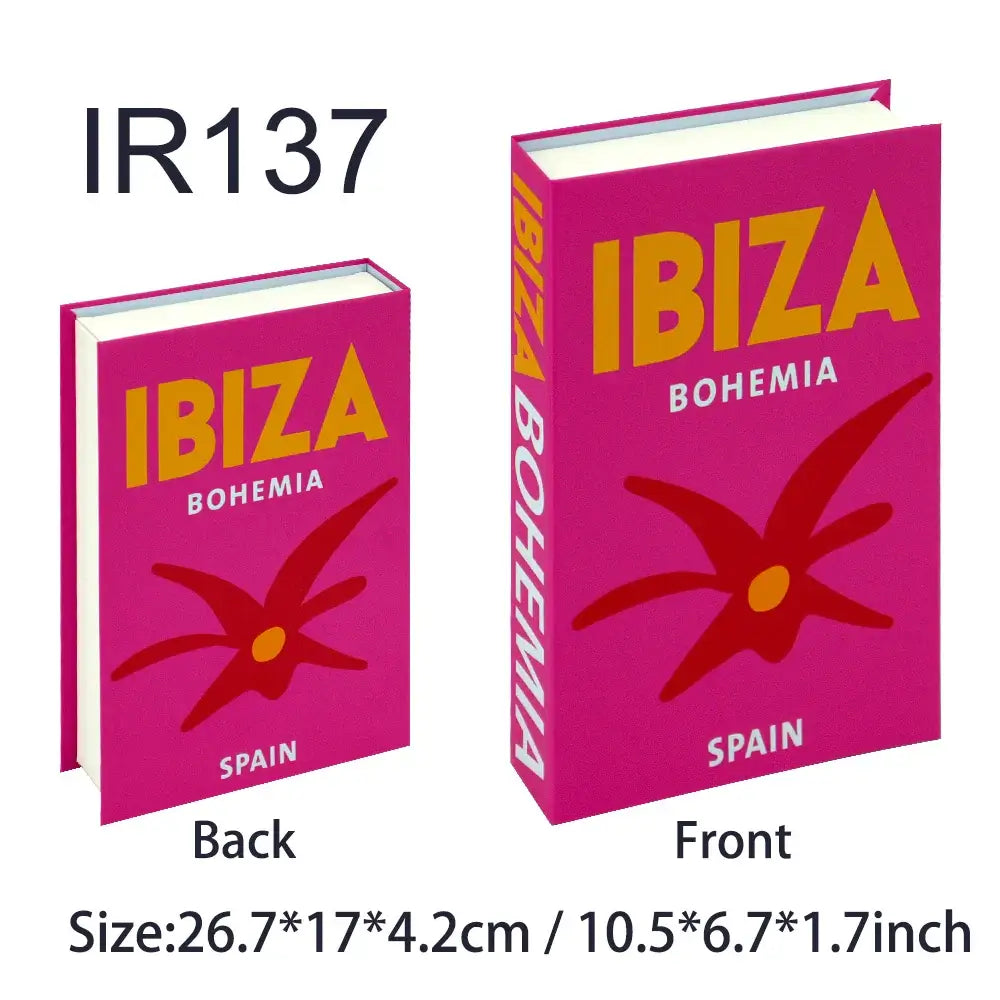 Livres factices de décoration bohème chic avec couverture rose "Ibiza" pour une touche sophistiquée – taille 26.7*17*4.2cm / 10.5*6.7*1.7inch.