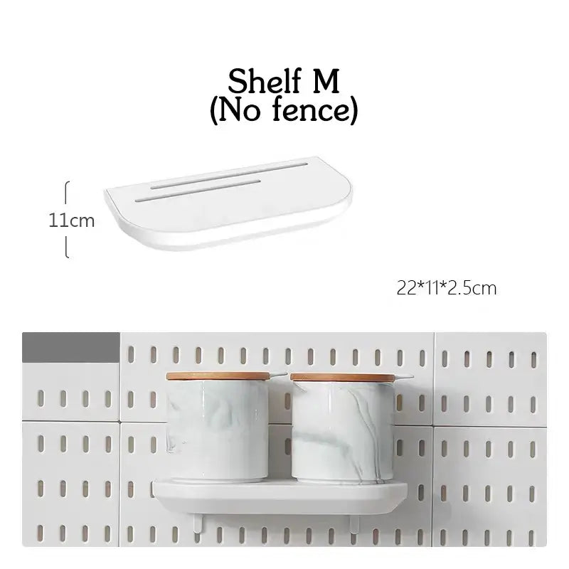 Étagère murale sans clôture avec supports pour bocaux - Écologique, installation facile sans perçage, dimensions 22x11x2.5cm.