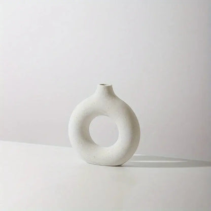 Vase Donut en Céramique Blanc Minimaliste pour Décoration Intérieure Élégante et Moderne