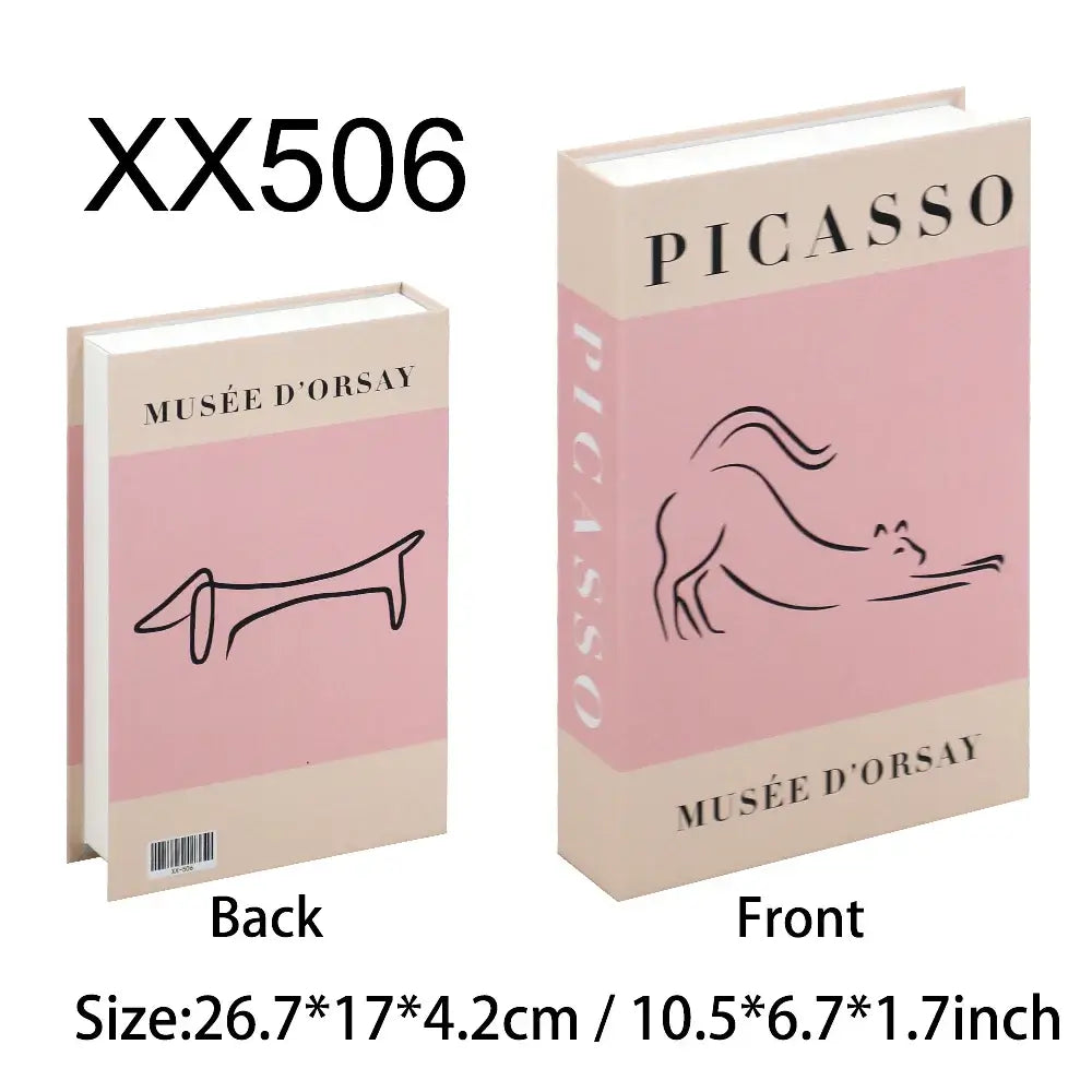 Faux livre de décoration bohème chic effet livre Picasso, recto et verso, tailles indiquées 26.7x17x4.2 cm